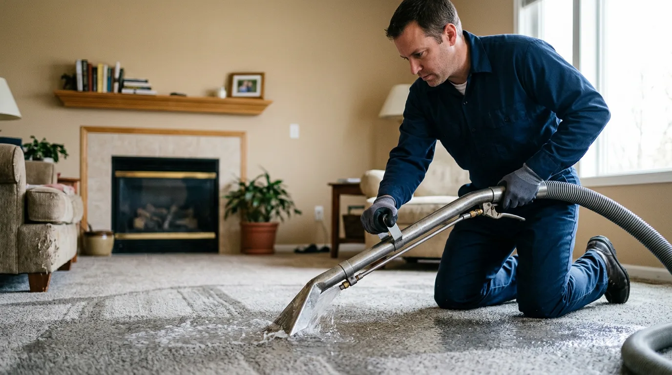 Water damage restoration technician working near Brookfield, IL